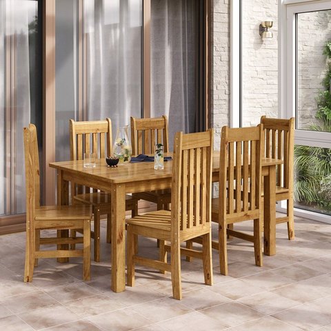 Conjunto Sala de Jantar Mesa 160cm Retangular e 6 Cadeiras 100% Madeira Maciça Essen Espresso Móveis Marrom/Nogueira
