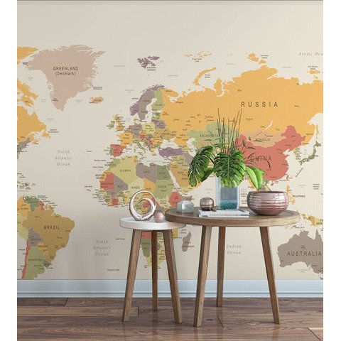 Papel de Parede Foto Mural Mapa Mundi Político + Kit de Aplicação Completo