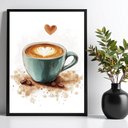 Ver imagem 1 de Quadro Decorativo Xícara de Café Aquarela Coração 45x34cm:moldura Branca
