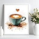 Ver imagem 2 de Quadro Decorativo Xícara de Café Aquarela Coração 45x34cm:moldura Branca