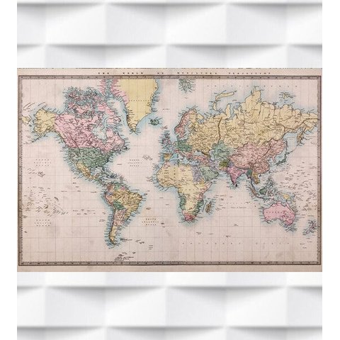 Papel de Parede Mapa Projeção de Mercator Para Sala e Escritório
