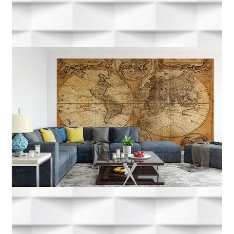 Papel de Parede Mapa Mundi Antigo Para Escritório e Sala