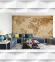 Ver imagem 2 de Papel de Parede Mapa Mundi Oceanos e Meridianos Para Sala e Escritório