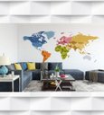Ver imagem 2 de Papel de Parede Mapa Mundi Cores e Nomes Para Sala e Escritório