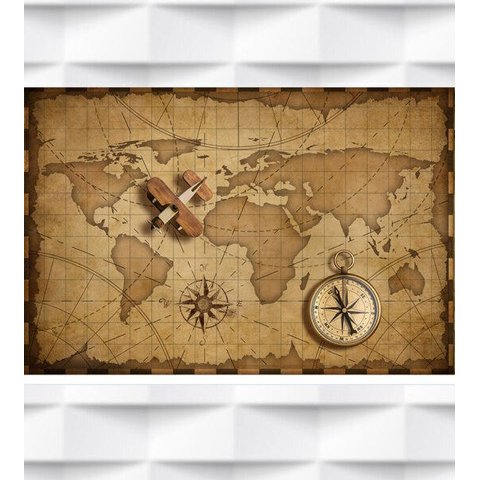 Papel de Parede Mapa Mundi Rosa dos Ventos Para Sala e Escritório