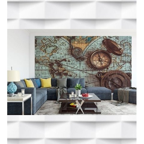 Papel de Parede Mapa e instrumentos Para Escritório e Sala