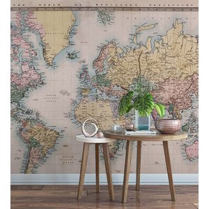 Papel de Parede Foto Mural Mapa Projeção de Mercator + Kit de Aplicação Completo