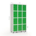 Ver imagem 2 de Armário Roupeiro Locker Guarda-Volume de Aço 12 Portas Pequenas com Fecho para Cadeado Vestiário Academia Verde/Cinza