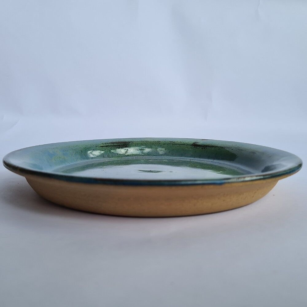 Prato com aba Azul esverdeado de cerâmica artesanal - 3
