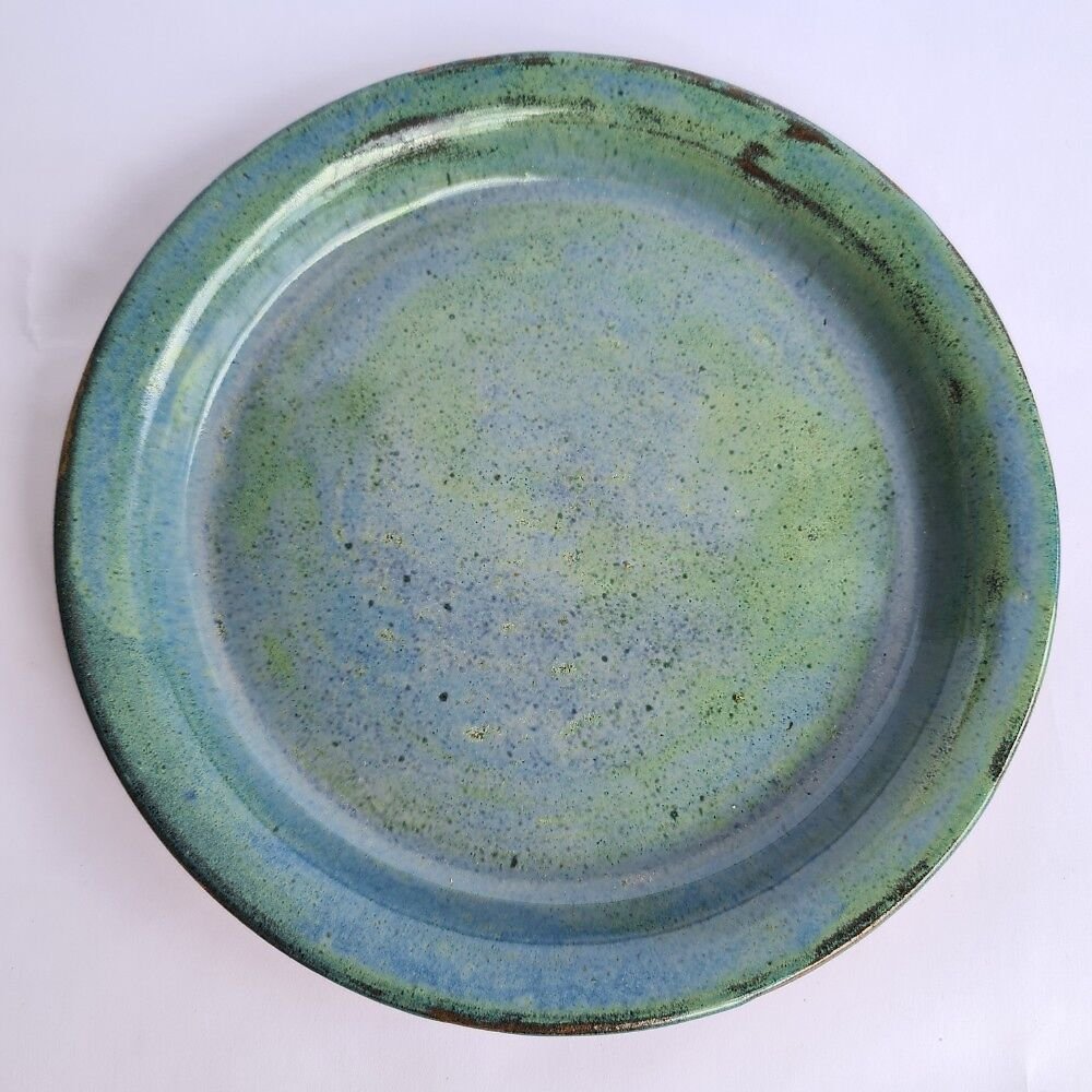 Prato com aba Azul esverdeado de cerâmica artesanal - 4