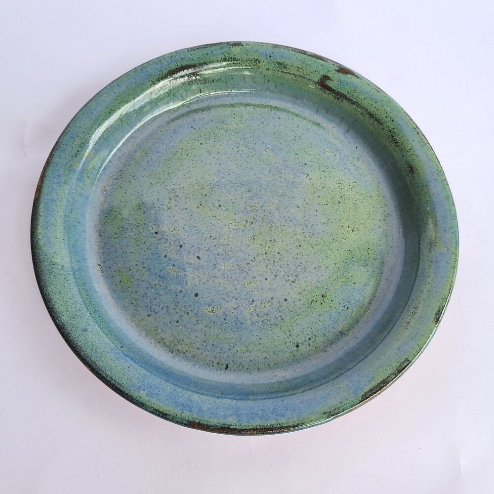 Prato com aba Azul esverdeado de cerâmica artesanal - 5