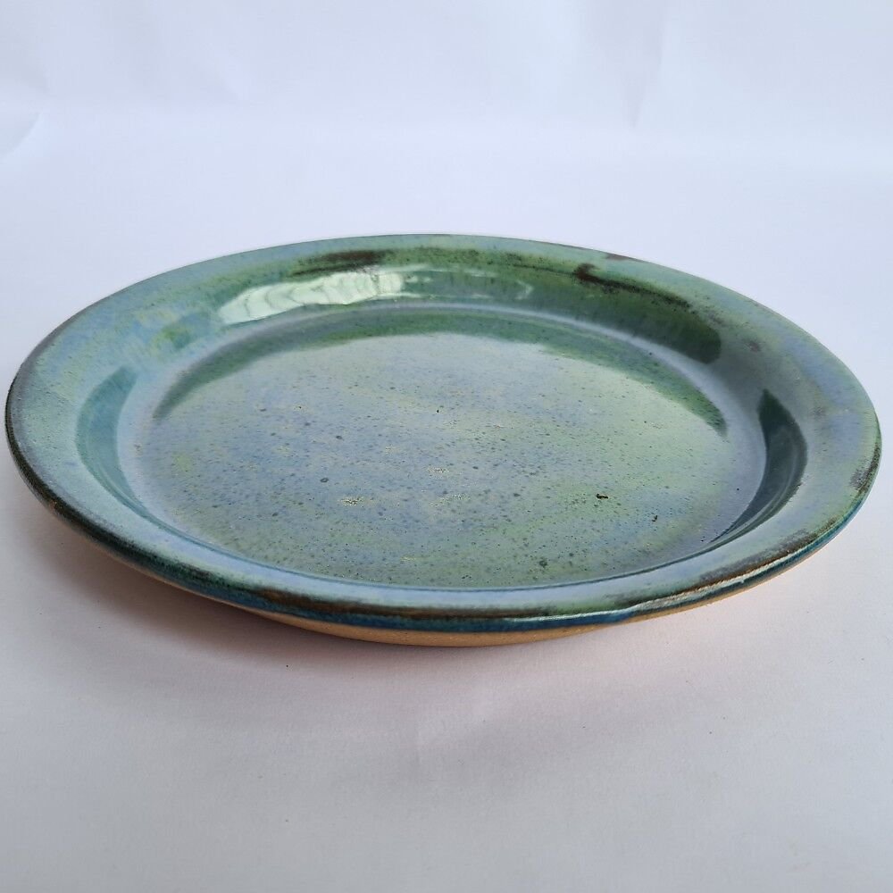 Prato com aba Azul esverdeado de cerâmica artesanal - 2