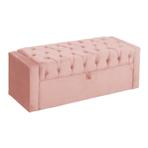 Calçadeira Báu Emma Veludo Luxo Cores - DS Estofados - Solteiro - Rosa