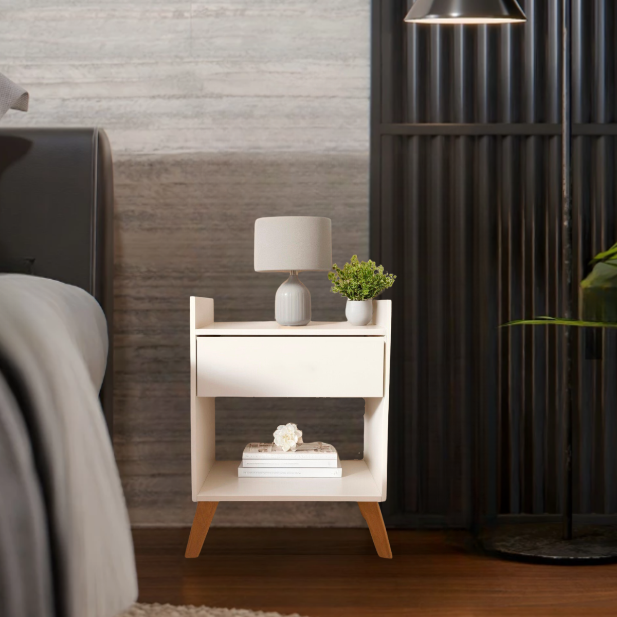 Mesa de Canto Cabeceira Criado de Apoio com Gaveta para Cama Quarto Sofá Porta Livros Leitura Abajur - 2