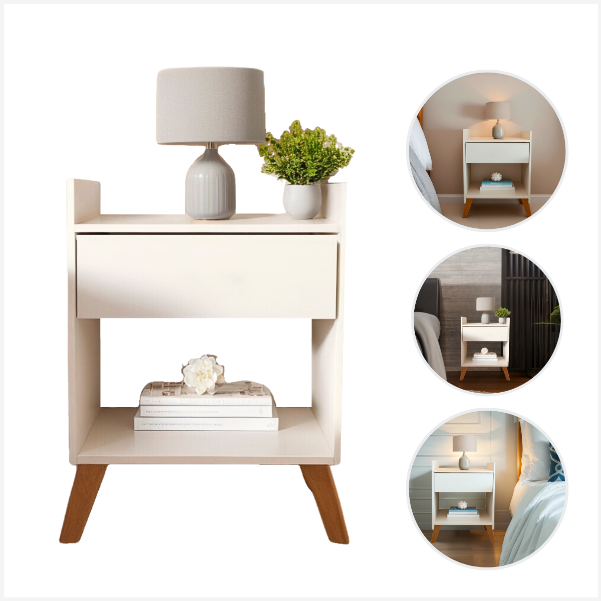 Mesa de Canto Cabeceira Criado de Apoio com Gaveta para Cama Quarto Sofá Porta Livros Leitura Abajur - 7
