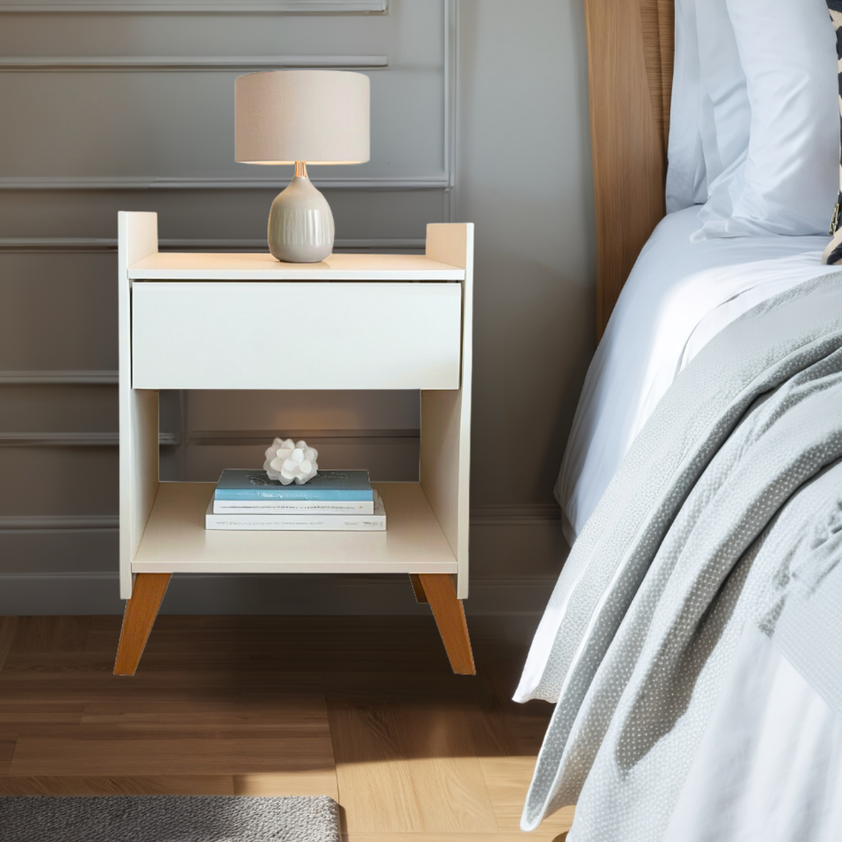 Mesa de Canto Cabeceira Criado de Apoio com Gaveta para Cama Quarto Sofá Porta Livros Leitura Abajur