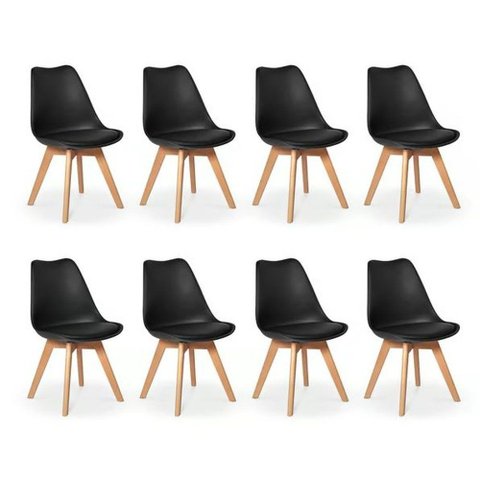 Kit C/8 Cadeiras Leda – Charles Eames, Saarinen Wood com Almofada Preta