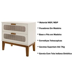 Mesinha de Cabeceira Retro Alto Padrão Estilo Europeu Santorini 60cm Off White - 2