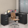 Conjunto Escritório Home Office com Escrivaninha em L 2 Gavetas 3 Portas Preto e Cadeira Girató - 1
