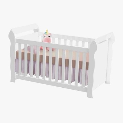 Berço Mini Cama Lara Carolina Baby Branco Brilho Grade Fixa 3 em 1 Flex