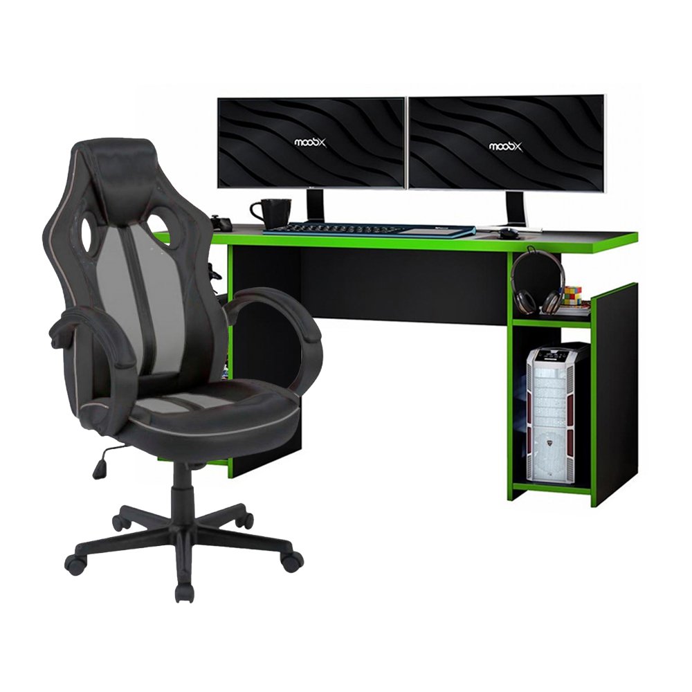 Mesa Gamer xp Verde + Cadeira Gamer Royale Preto - 1