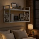 Ver imagem 5 de Prateleira Decorativa 70cm Branca com Suporte Estilo Industrial Prata Prateado Cromado Suspensa