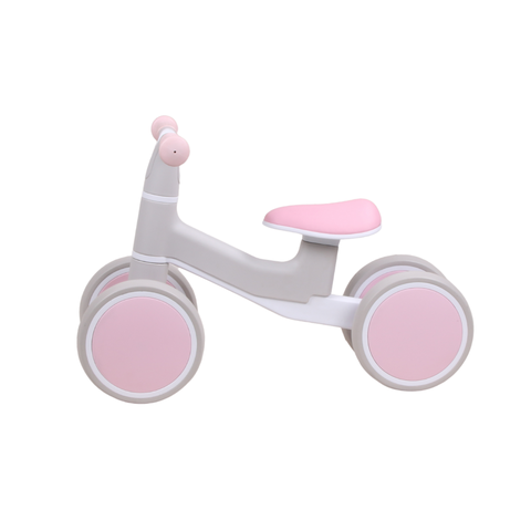 Bicicleta de Equilibrio Andador sem Pedal Infantil 4 Rodas:off White/ Rosa
