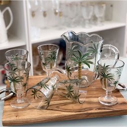 Cj Jarra 1,3 Litros C/6 Taças 240ml de Cristal Palm Hand Painting Lyor - 5