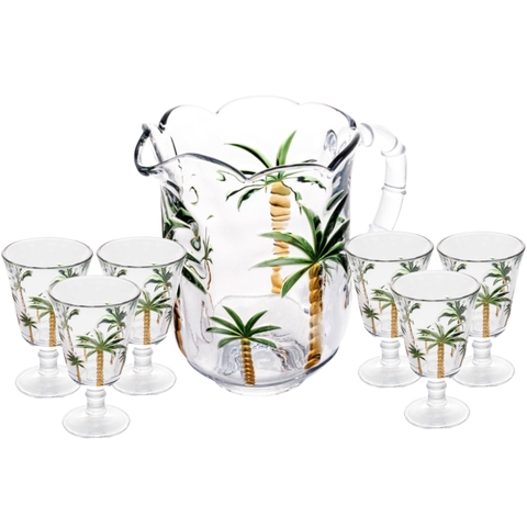 Cj Jarra 1,3 Litros C/6 Taças 240ml de Cristal Palm Hand Painting Lyor