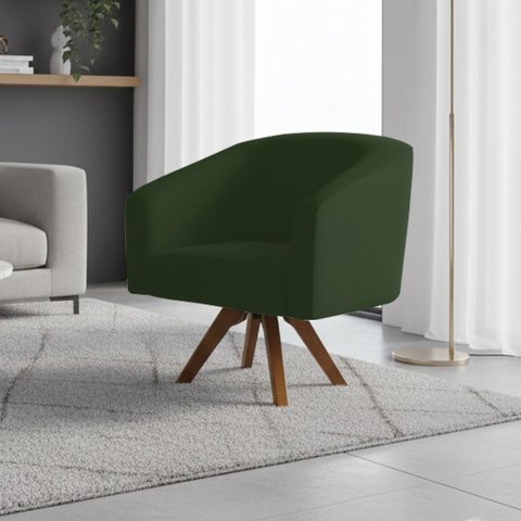 Poltrona Sala Decorativa Stella Base de Madeira Giratória Mm30 Sintético Pu Verde D03 - D’Rossi