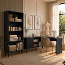 Ver imagem 1 de Kit Mesa de Costura 3 Gavetas 4 Nichos com Estante Retrô Multimóveis MP6107 Preto