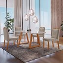 Ver imagem 1 de Conjunto Sala de Jantar Mesa Viena Madeira Maciça 140x80cm Tampo Retângular Vidro Off White com 4 Ca