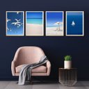 Ver imagem 1 de Kit 4 Quadros Decorativos Praia Azul 45x34cm:madeira Branca