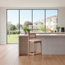 Ver imagem 1 de Kit 6 Banquetas Madeira Area Gourmet Estofadas com Encosto:Mel com Sintetico Off White