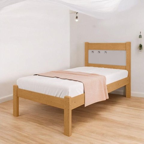 Cama Solteiro Paola Sofisticada em MDF-MDP Naturalle e Off White Framar