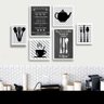 Conjunto Kit 6 Quadros Decorativos Cozinha Preto Branco e Cinza Frases - 1
