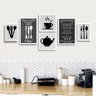 Conjunto Kit 6 Quadros Decorativos Cozinha Preto Branco e Cinza Frases - 2
