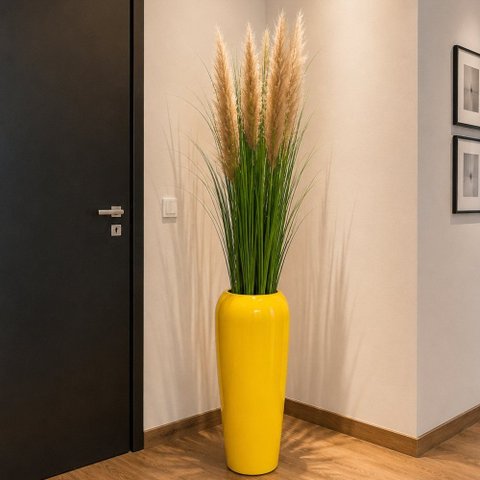 Vaso Decorativo Fibra de Vidro Florida P 65cm Amarelo Brilho Lindo Vaso