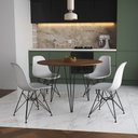 Ver imagem 1 de Mesa Jantar Redonda 110cm Amêndoa Clips 3 Pés com 4 Cadeiras Eames Eiffel Brancas Ferro Preto