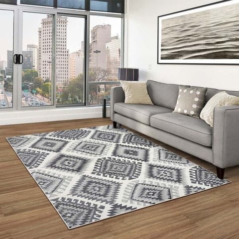 Tapete para Sala Santorini 5503 Cinza-Branco 2,50x3,00M - São Carlos