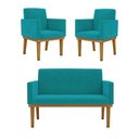 Ver imagem 1 de Kit Sofá Namoradeira + Poltrona Reforçada Azul Turquesa