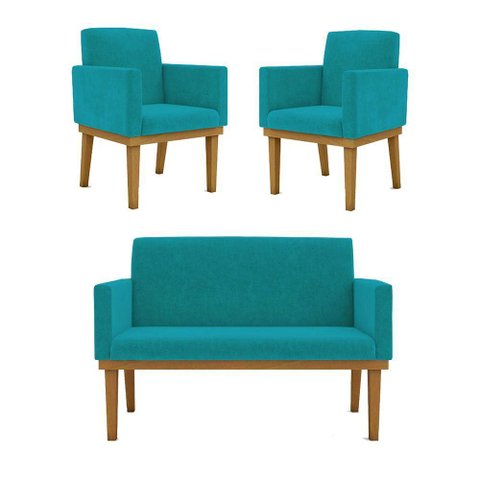 Kit Sofá Namoradeira + Poltrona Reforçada Azul Turquesa