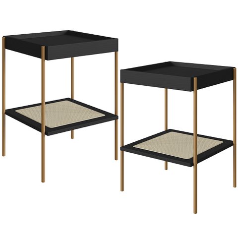 Kit 02 Mesas Lateral para Sala de Estar Industrial Indy A03 Nero Dourado - Lyam Decor