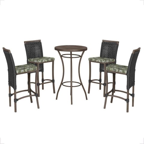 Mesa Bistrô e 4 Banquetas Roma Marrom Corda Estofado 5 Trama Preto