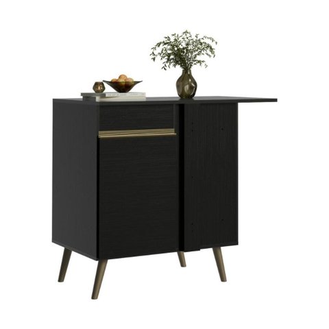 Balcão de Cozinha Canto com 1 Porta 90cm Retrô Florença Multimóveis MP2432 Preto