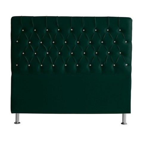 Cabeceira de Cama Box Bella Casal 140 Cm Suede Botão Cristal Verde Ec Móveis