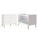 Ver imagem 1 de Jogo de Quarto Infantil Theo Cômoda 6 Gavetas e Berço Branco Fosco com Pés Madeira Natural - Reller