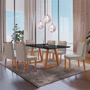 Ver imagem 1 de Conjunto Sala de Jantar Mesa Viena Madeira Maciça 160x90cm Tampo Retângular Vidro Preto com 6 Cadeir