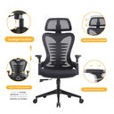 Ver imagem 4 de Cadeira Escritório Presidente Bio Ergonômica Suporte Lombar Cabeça Ajustável Sistema Relax Preta