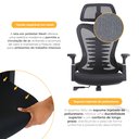 Ver imagem 3 de Cadeira Escritório Presidente Bio Ergonômica Suporte Lombar Cabeça Ajustável Sistema Relax Preta